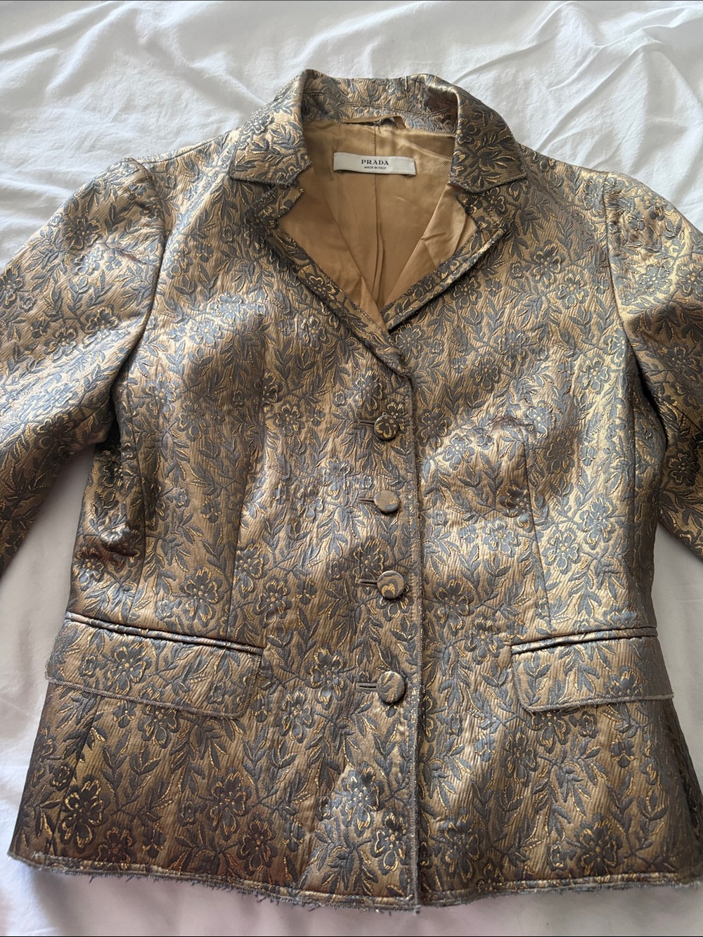 Prada Gold and Black Floral Brocade Blazer Jacket